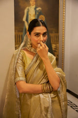 Golden Color Weightless Tissue Shimmer Saree