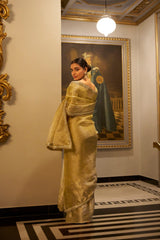 Golden Color Weightless Tissue Shimmer Saree