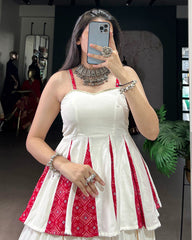 GRACEFUL WHITE NAVRATRI LEHENGA CHOLI WITH TRADITIONAL PRINTS