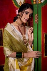 Designer Pista Color Weightless Jacquard Chex Saree Women's Wear