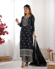 Black Color Chinon Silk Three Piece Kurti Suit