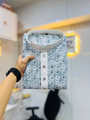 White Wedding Kurta Pajama For Men With Rama Thread Lucknowi And Sequence Work