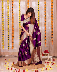 SPLENDOROUS PURPLE SOFT BANARASI SILK SAREE WITH LUXURIANT BLOUSE PIECE