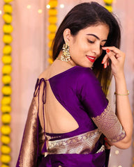 SPLENDOROUS PURPLE SOFT BANARASI SILK SAREE WITH LUXURIANT BLOUSE PIECE