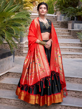 Amazing Black Zari Weaving Jacquard Paithani Lehenga Choli