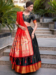 Amazing Black Zari Weaving Jacquard Paithani Lehenga Choli