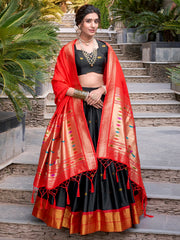 Amazing Black Zari Weaving Jacquard Paithani Lehenga Choli