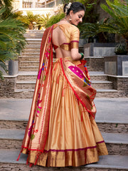 Delightful Beige Zari Weaving Paithani Silk Traditional Lehenga Choli