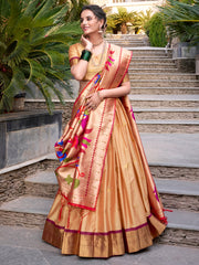 Delightful Beige Zari Weaving Paithani Silk Traditional Lehenga Choli