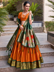 Gorgeous Orange Zari Weaving Paithani Lehenga Choli With Dupatta