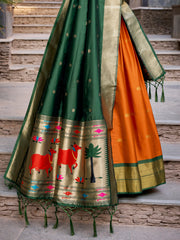 Gorgeous Orange Zari Weaving Paithani Lehenga Choli With Dupatta