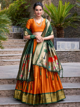Gorgeous Orange Zari Weaving Paithani Lehenga Choli With Dupatta