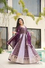 Glamorous Wine Embroidered Function Wear Gown With Dupatta