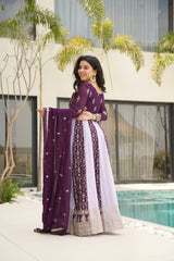 Glamorous Wine Embroidered Function Wear Gown With Dupatta