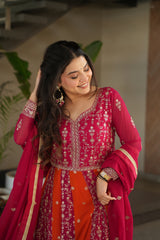 Adorable Pink Georgette Sequins Embroidered Gown With Dupatta