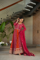 Adorable Pink Georgette Sequins Embroidered Gown With Dupatta