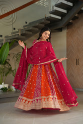 Adorable Pink Georgette Sequins Embroidered Gown With Dupatta