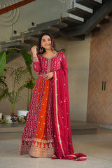 Adorable Pink Georgette Sequins Embroidered Gown With Dupatta