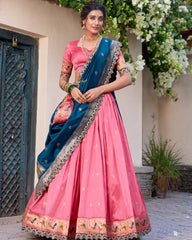 Traditional Paithani Jacquard Sik Half Saree Lehenga Set For Wedding