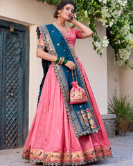 Traditional Paithani Jacquard Sik Half Saree Lehenga Set For Wedding