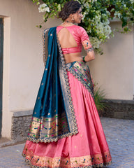 Traditional Paithani Jacquard Sik Half Saree Lehenga Set For Wedding