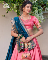 Traditional Paithani Jacquard Sik Half Saree Lehenga Set For Wedding