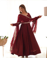 Bewitching Maroon Silk Traditional Anarkali Suit With Dupatta