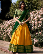 GREAT YELLOW ZARI WEAVING KANCHIPURAM SILK FUNCTION WEAR LEHENGA CHOLI