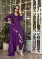 MESMERIZING WINE EMBROIDERED VISCOSE FESTIVAL WEAR PANT SUIT