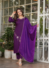 MESMERIZING WINE EMBROIDERED VISCOSE FESTIVAL WEAR PANT SUIT