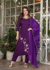 MESMERIZING WINE EMBROIDERED VISCOSE FESTIVAL WEAR PANT SUIT