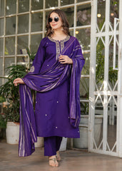 WONDERFUL PURPLE EMBROIDERED VISCOSE EVENT WEAR PANT SUIT