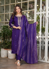 WONDERFUL PURPLE EMBROIDERED VISCOSE EVENT WEAR PANT SUIT