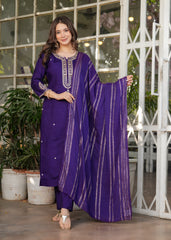 WONDERFUL PURPLE EMBROIDERED VISCOSE EVENT WEAR PANT SUIT