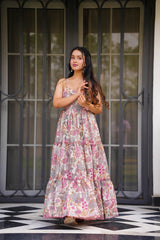 Most Beautuful And Attractive Cotton Printed Poly Blend Gown