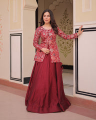 Amazing Maroon Designer Indo-Western Lehenga Choli