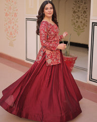 Amazing Maroon Designer Indo-Western Lehenga Choli