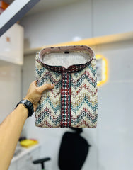 Maroon Wedding Mens Kurta Pajama In Rayon With Heavy Lucknowi And Printed Work