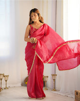 MESMERIZING HOT PINK TISSUE SILK PRE-STITCHED SAREE WITH BLOUSE