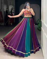 MULTI COLOR ORIGINAL MIRROR GAMTHI WORK GEORGETTE GHAGHRA CHOLI