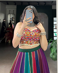 MULTI COLOR ORIGINAL MIRROR GAMTHI WORK GEORGETTE GHAGHRA CHOLI