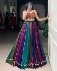 MULTI COLOR ORIGINAL MIRROR GAMTHI WORK GEORGETTE GHAGHRA CHOLI