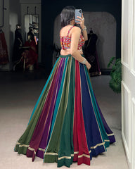 MULTI COLOR ORIGINAL MIRROR GAMTHI WORK GEORGETTE GHAGHRA CHOLI