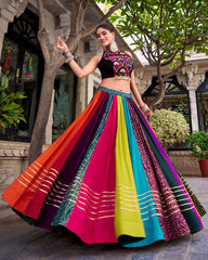MULTI COLOR ORIGINAL MIRROR GAMTHI WORK WITH LACE TOUCH UP RAYON CHANIYA CHOLI