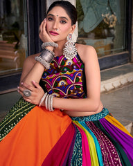 MULTI COLOR ORIGINAL MIRROR GAMTHI WORK WITH LACE TOUCH UP RAYON CHANIYA CHOLI