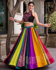 MULTI COLOR ORIGINAL MIRROR GAMTHI WORK WITH LACE TOUCH UP RAYON CHANIYA CHOLI