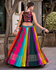 MULTI COLOR ORIGINAL MIRROR GAMTHI WORK WITH LACE TOUCH UP RAYON CHANIYA CHOLI
