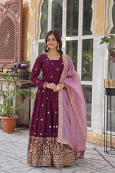 Plum Embroidered Georgette Anarkali Set
