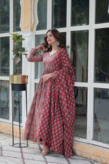 Premium Pure Cotton Printed Anarkali Kurti With Pant & Dupatta Set For Women – Ready To Wear Ethnic Suit (2 Colors Available)