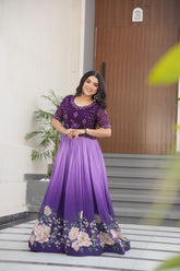 PURPLE COLOR FAUX BLOOMING EMBROIDERED WORK GOWN